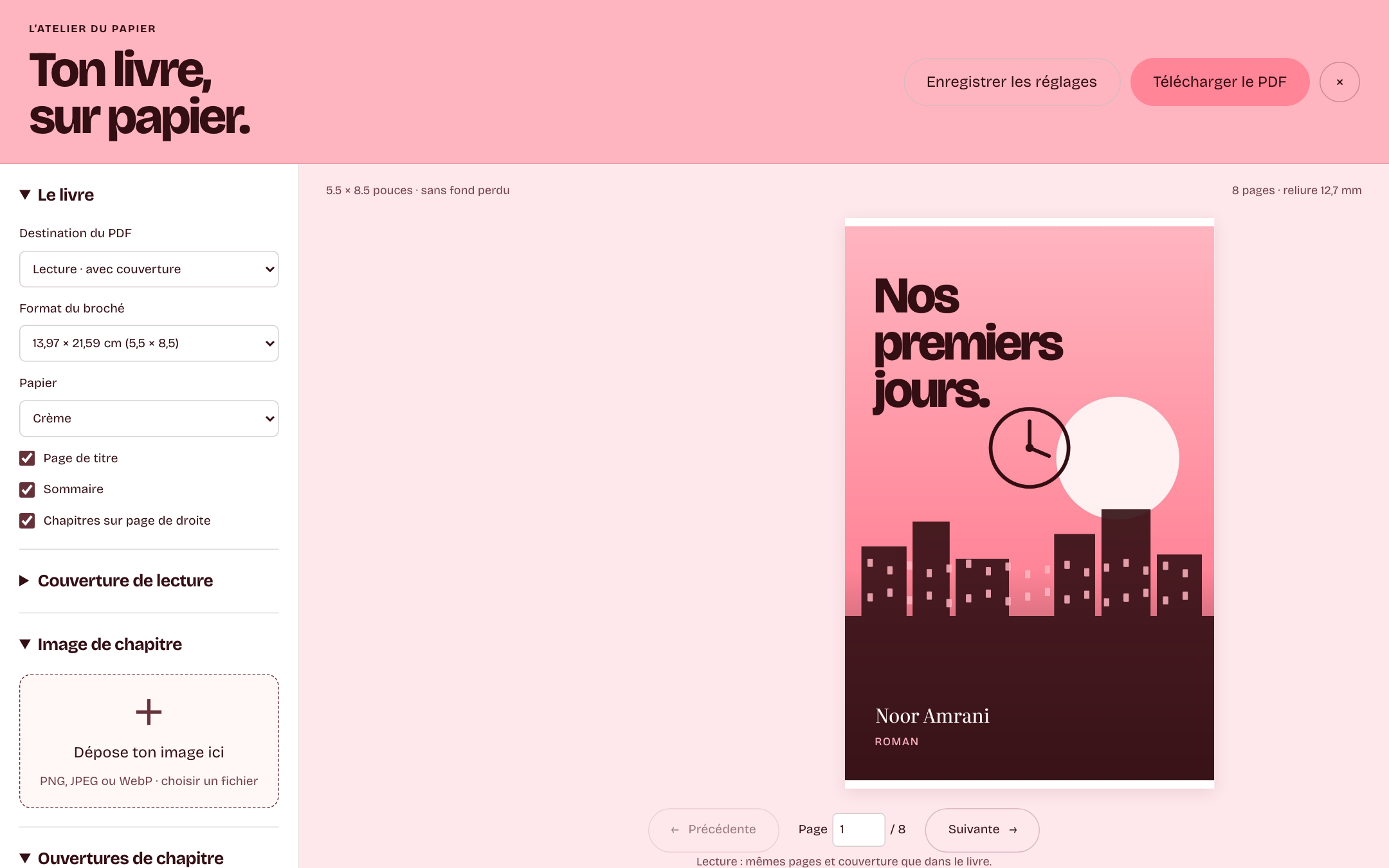 Studio de préparation du PDF avec couverture dans BookTogether