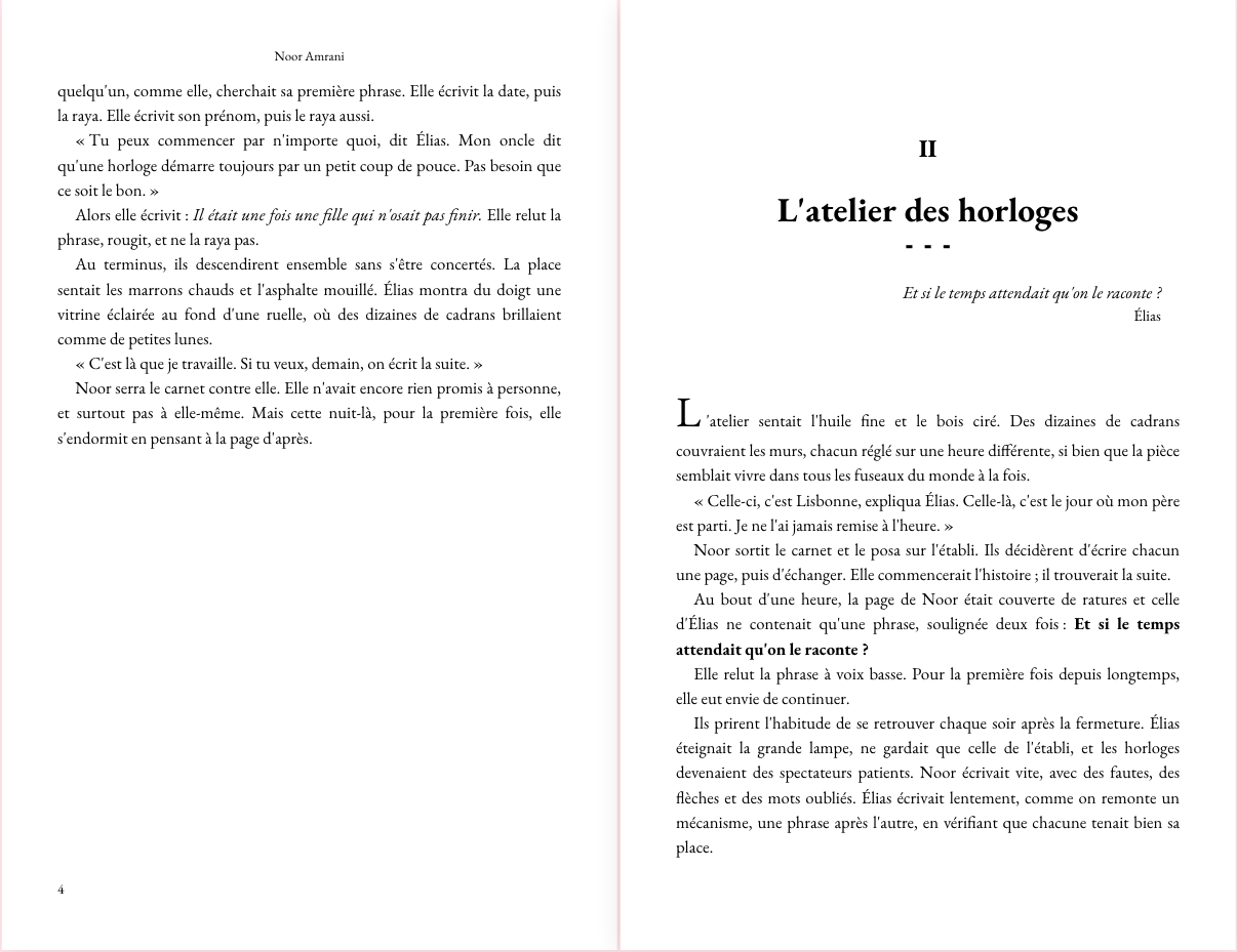 Lecture en double page du manuscrit fictif dans BookTogether