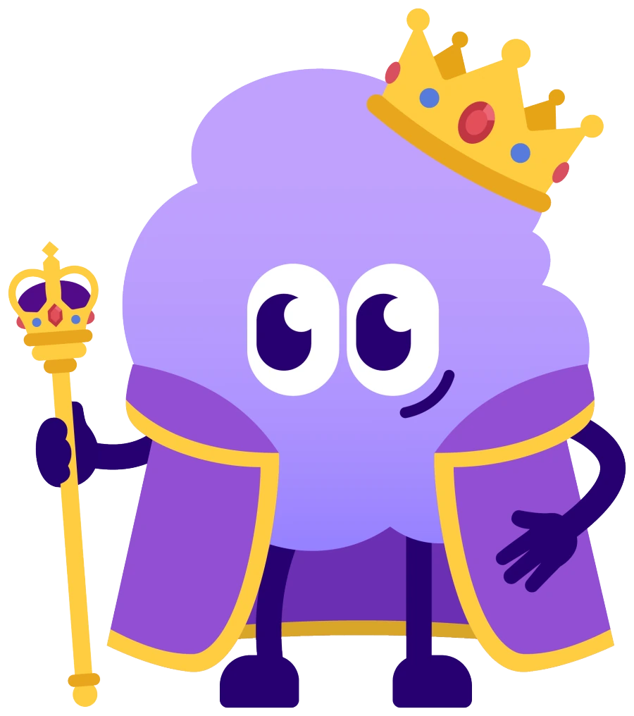 Moody roi portant une couronne, une cape violette et un sceptre